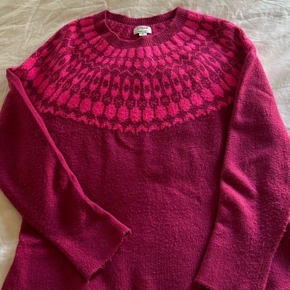 J Crew Apres Ski Cozy Pink Patterned Sweater